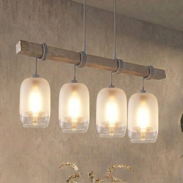 BRILAGI - Pendellampe på kabel WOOD GLASS 4xE27/60W/230V fyr/grå/hvid