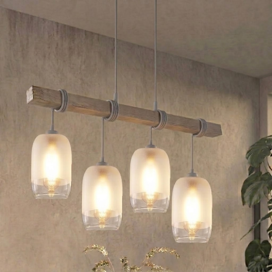 BRILAGI - Pendellampe på kabel WOOD GLASS 4xE27/60W/230V fyr/grå/hvid