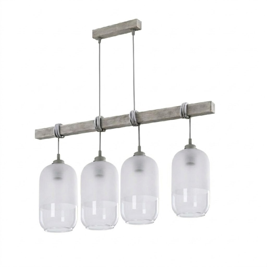 BRILAGI - Pendellampe på kabel WOOD GLASS 4xE27/60W/230V fyr/grå/hvid