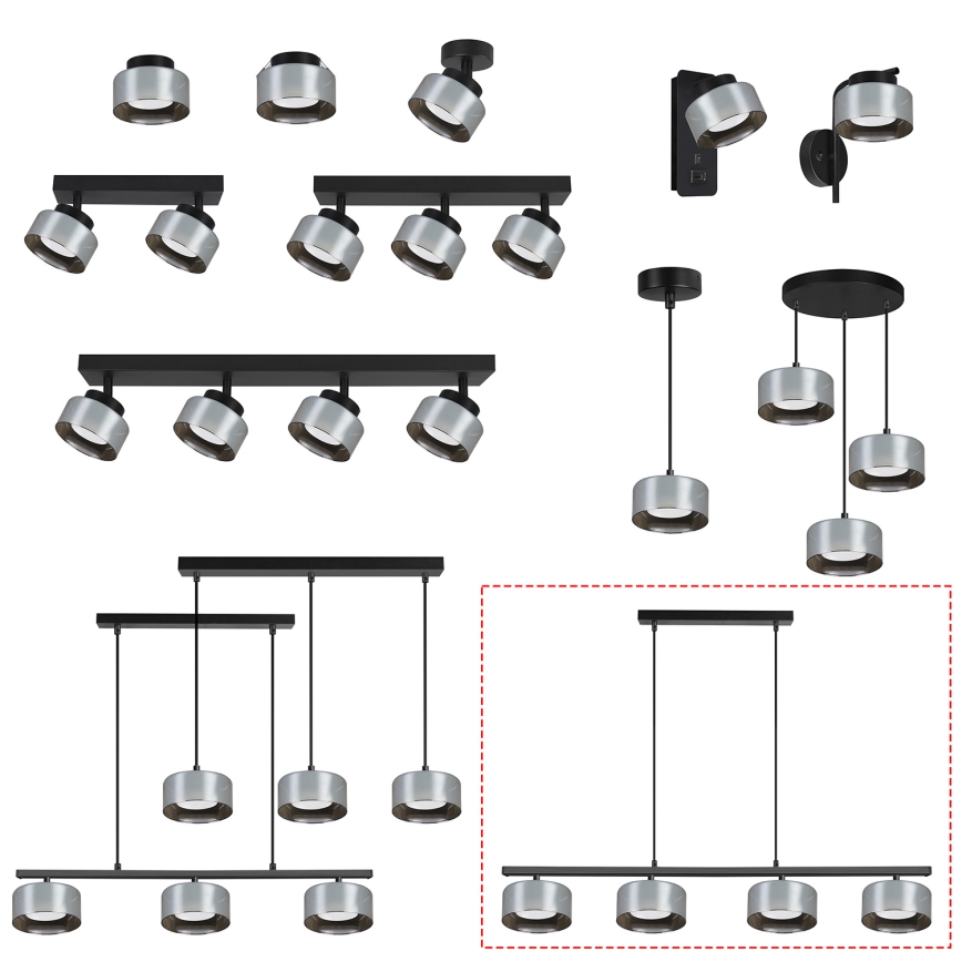 Brilagi - Pendellampe på wire AURA LUX 4xGX53/30W/230V sort/røget