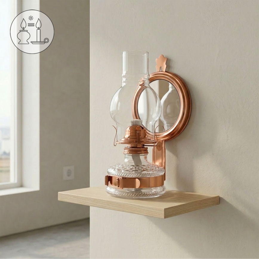 Brilagi - Petroleumslampe med spejl MERLIN bronze/patina