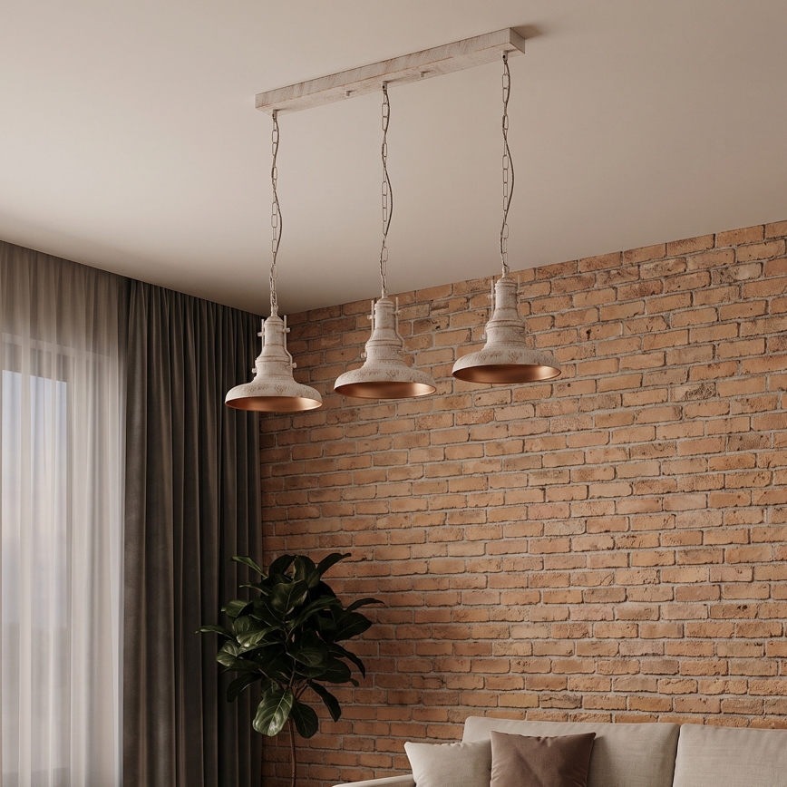 Brilagi - PYRONIC kædeophængt lysekrone 3xE27/40W/230V cremefarvet/patina