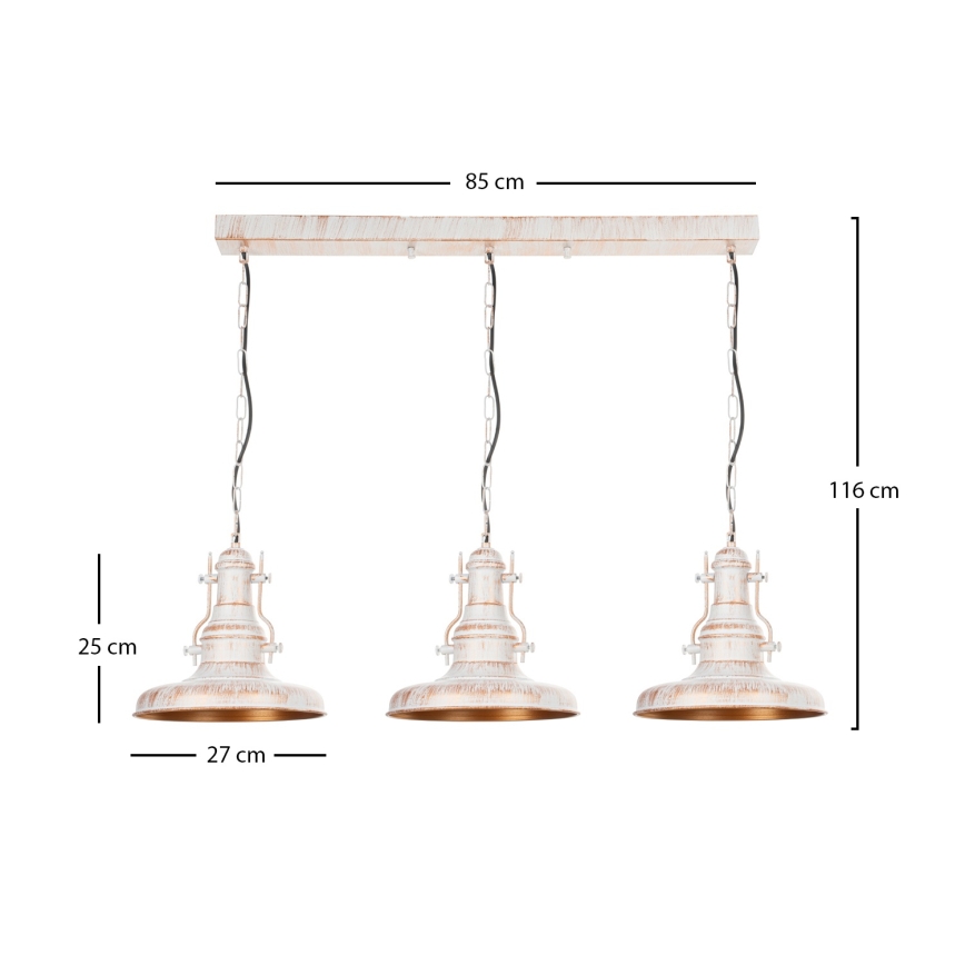 Brilagi - PYRONIC kædeophængt lysekrone 3xE27/40W/230V cremefarvet/patina