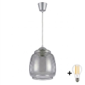 Brilagi - RETRO GLASS LED-pendel på kabel 1xE27/60W/230V Ø 26 cm sølv/røget grå