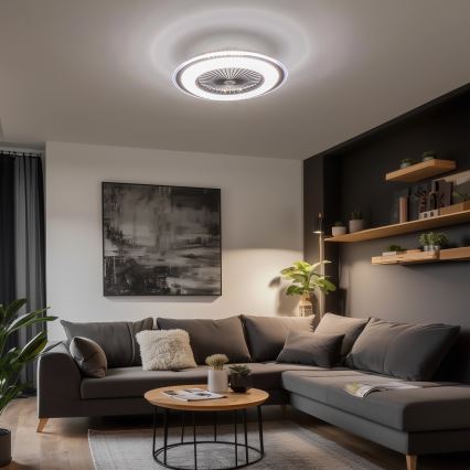 Brilagi - LED dæmpbart loftlys med ventilator RONDA LED/48W/230V 3000-6000K sort + fjernbetjening