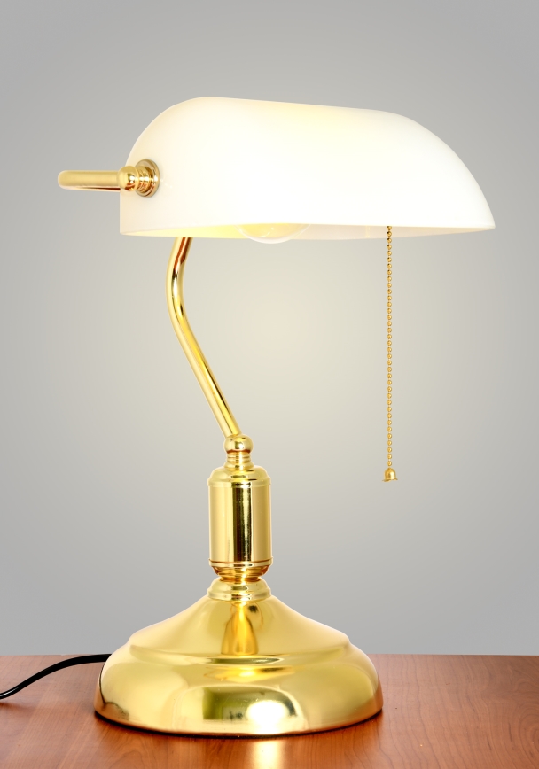 Brilagi - Skrivebordslampe BANK OFFICE 1xE27/60W/230V guld/hvid
