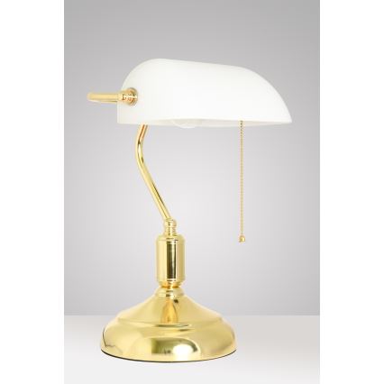 Brilagi - Skrivebordslampe BANK OFFICE 1xE27/60W/230V guld/hvid