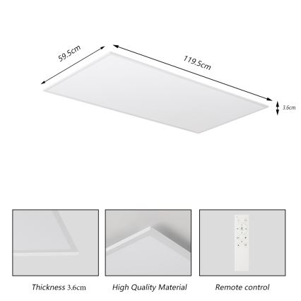 Brilagi - LED Dæmpbar loftlampe SLIMFRAME LED/80W/230V 120x60 cm 3000-6000K hvid + fjernbetjening
