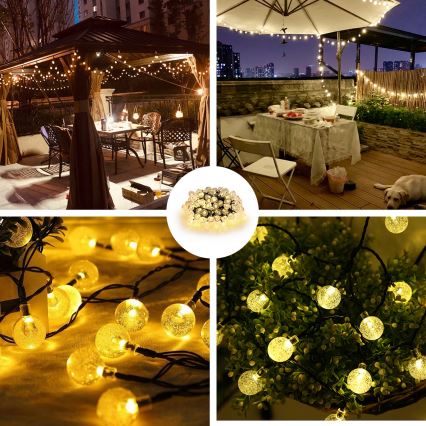 Brilagi - Soldrevet LED lyskæde BUBBLE 100xLED/8 funktioner 10 m IP65 varm hvid