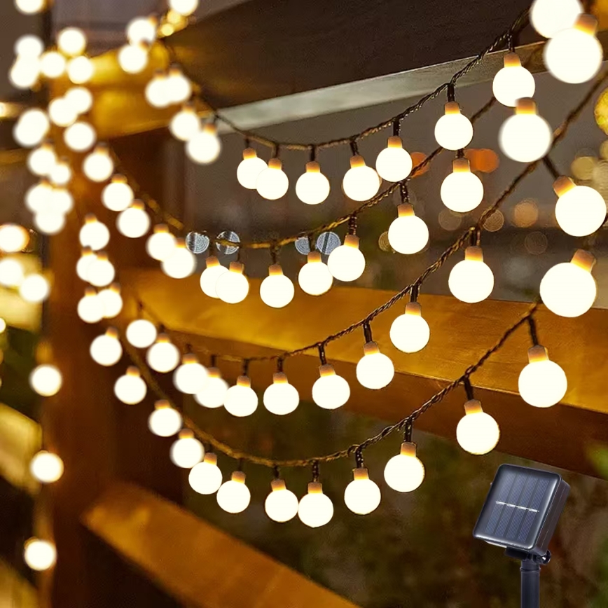 Brilagi - Soldrevet LED lyskæde BUBBLE 200xLED/8 funktioner 20 m IP65 varm hvid