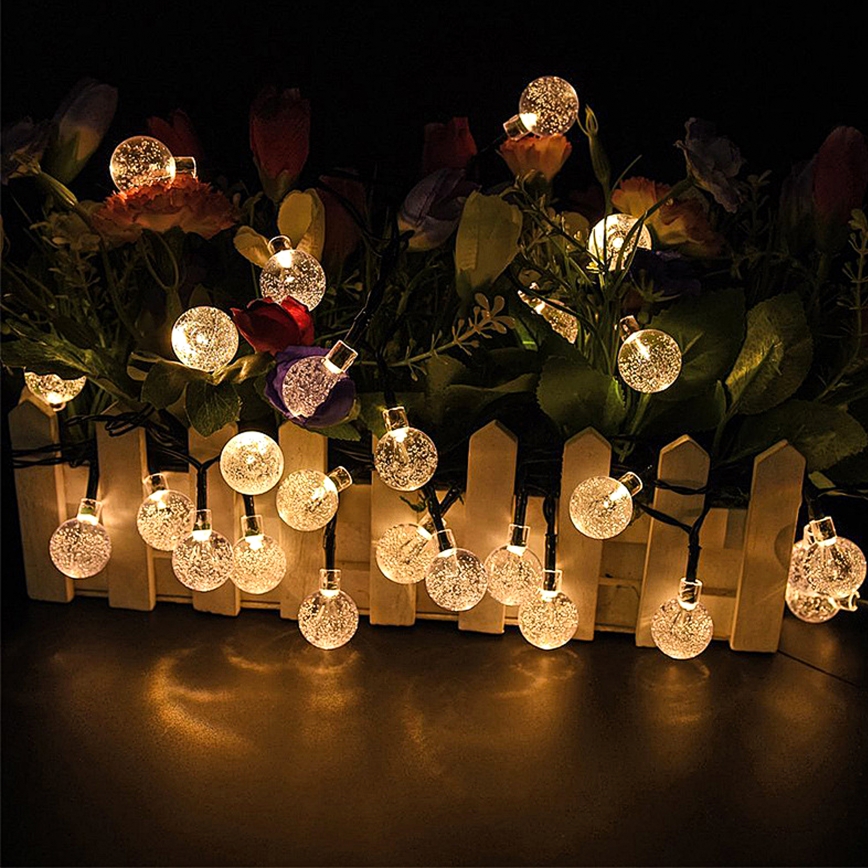 Brilagi - Soldrevet LED lyskæde BUBBLE 50xLED/8 funktioner 7 m IP65 varm hvid 600 mAh