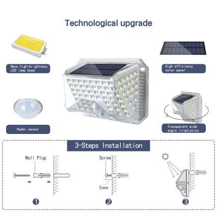 Brilagi - Soldrevet LED væglampe med sensor WALLIE LED/4W/5,5V 1200 mAh 6500K IP64 sølvfarvet