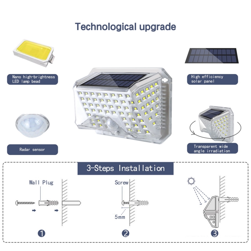 Brilagi - Soldrevet LED væglampe med sensor WALLIE LED/4W/5,5V 1200 mAh 6500K IP64 sølvfarvet