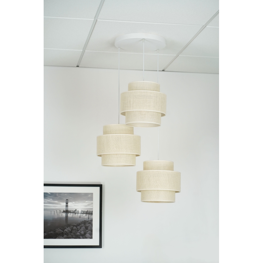 Brilagi - Loftlampe på kabel SPACE YUTE 3xE27/15W/230V creme/hvid