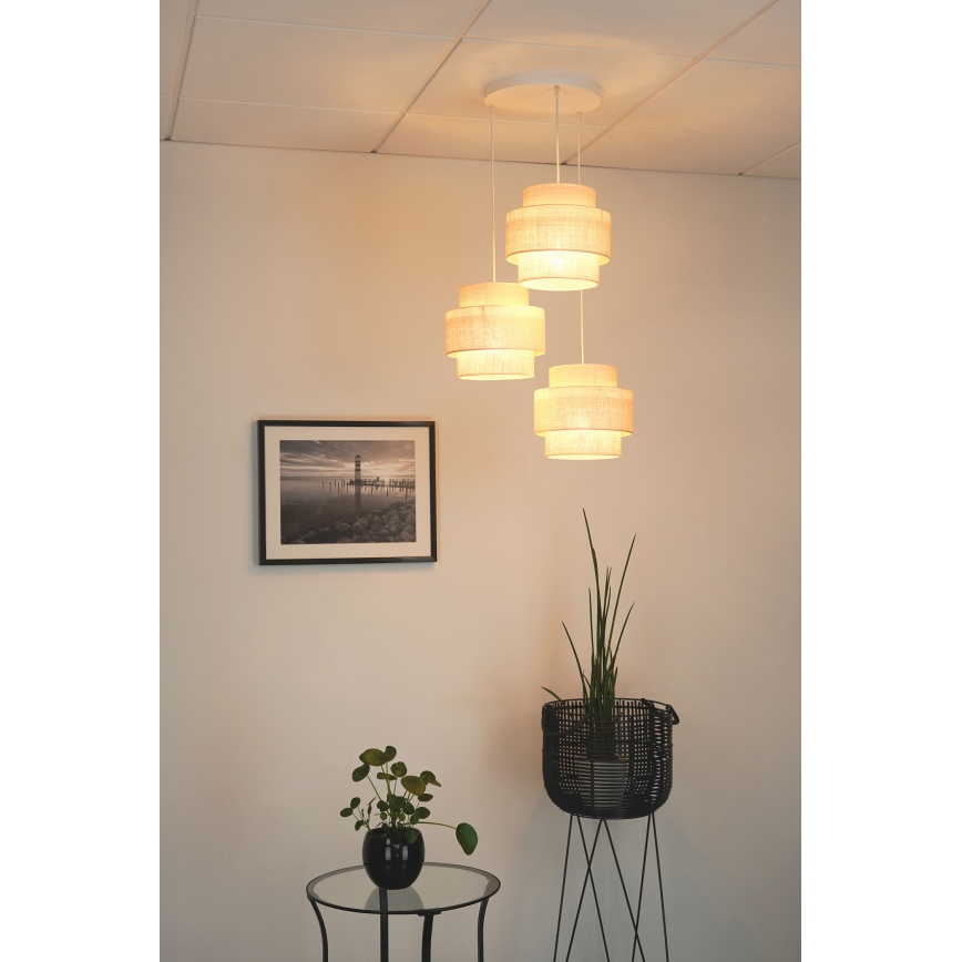 Brilagi - Loftlampe på kabel SPACE YUTE 3xE27/15W/230V creme/hvid