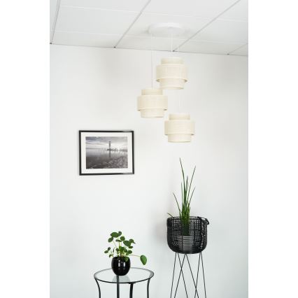 Brilagi - Loftlampe på kabel SPACE YUTE 3xE27/15W/230V creme/hvid