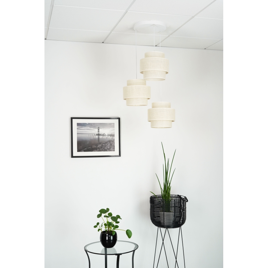 Brilagi - Loftlampe på kabel SPACE YUTE 3xE27/15W/230V creme/hvid