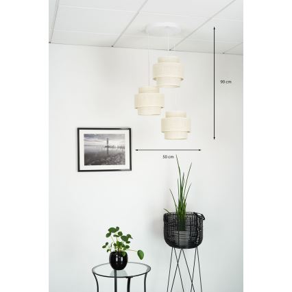 Brilagi - Loftlampe på kabel SPACE YUTE 3xE27/15W/230V creme/hvid