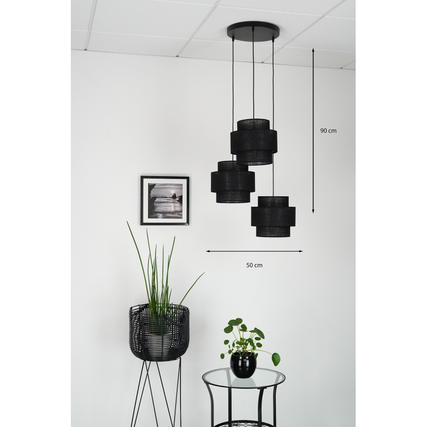 Brilagi - Loftlampe på kabel SPACE YUTE 3xE27/15W/230V sort