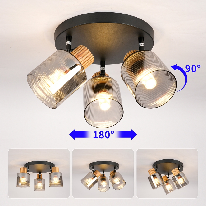 Brilagi - Spotarmatur HYGGE 3xE14/15W/230V sort/røgfarvet