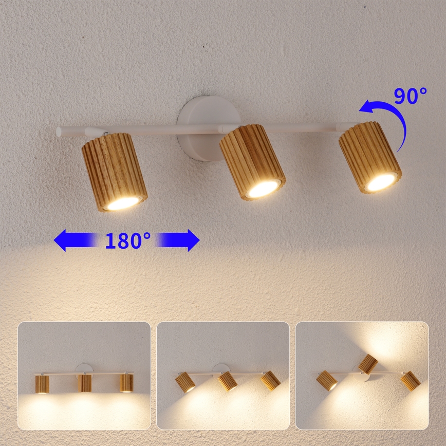 Brilagi - Spotarmatur MODERN WOOD 3xGU10/8W/230V gummitræ/hvid