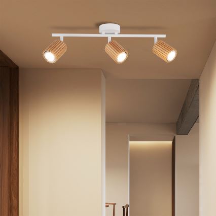 Brilagi - Spotarmatur MODERN WOOD 3xGU10/8W/230V gummitræ/hvid