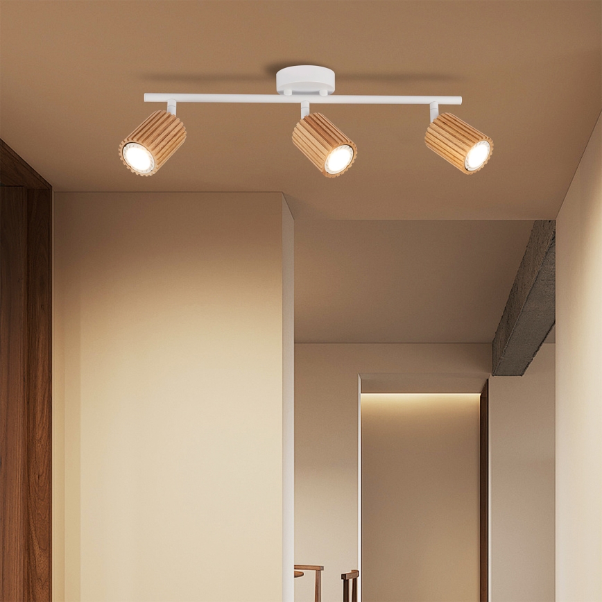 Brilagi - Spotarmatur MODERN WOOD 3xGU10/8W/230V gummitræ/hvid