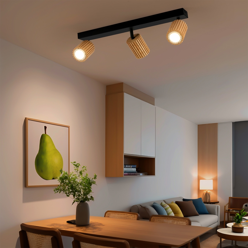 Brilagi - Spotarmatur MODERN WOOD 3xGU10/8W/230V gummitræ/sort