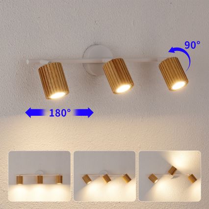 Brilagi - Spotarmatur MODERN WOOD 3xGU10/8W/230V træ/hvid