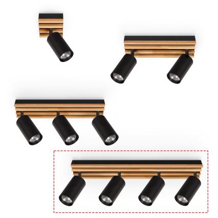 Brilagi - Spotarmatur SELE WOOD 4xGU10/30W/230V sort/træ