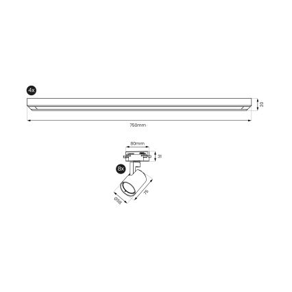 Brilagi - Spotarmatur til skinnesystem HUSKY 8xGU10/10W/230V sort