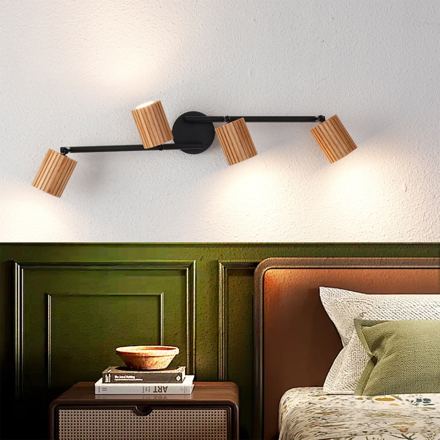 Brilagi - Spotbelysning MODERN WOOD 4xGU10/8W/230V gummitræ/sort