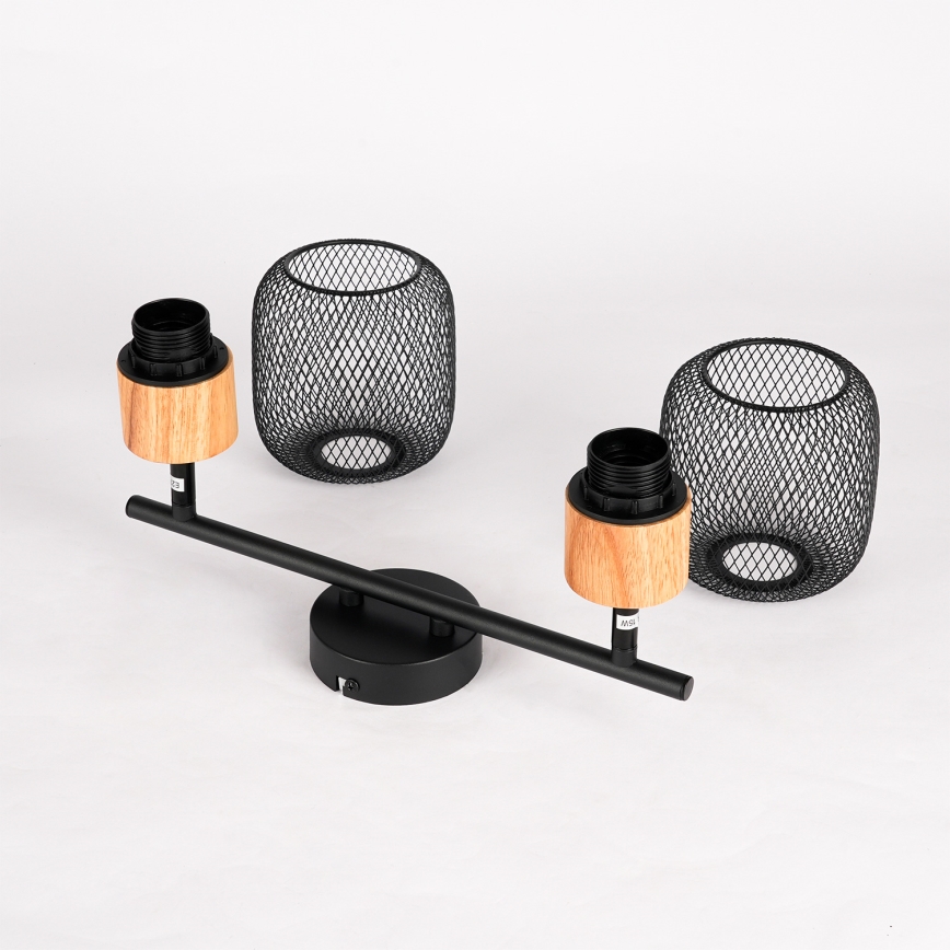 Brilagi - Spotlampe BASKLITE 2xE27/15W/230V gummitræ/sort