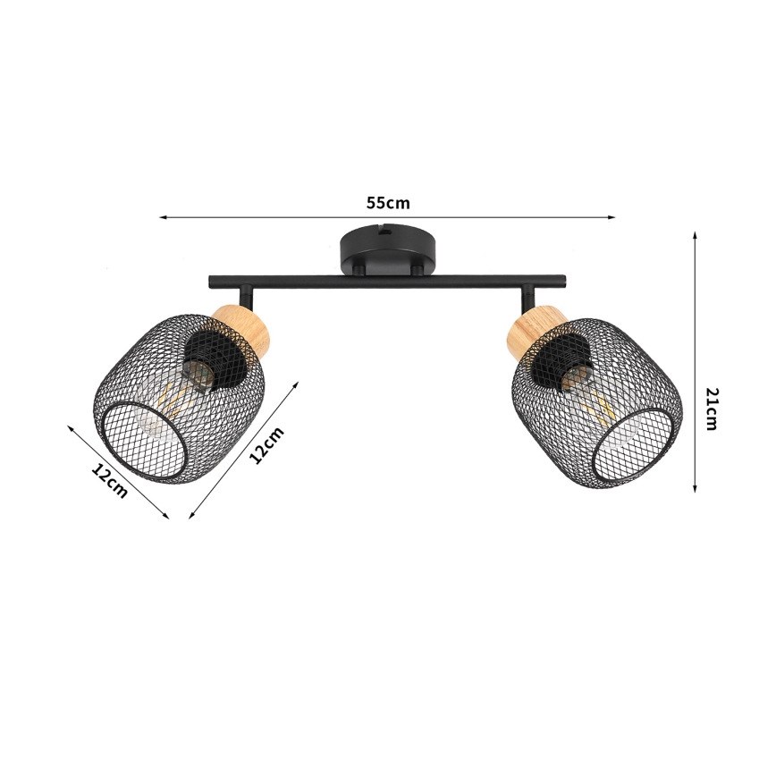 Brilagi - Spotlampe BASKLITE 2xE27/15W/230V gummitræ/sort