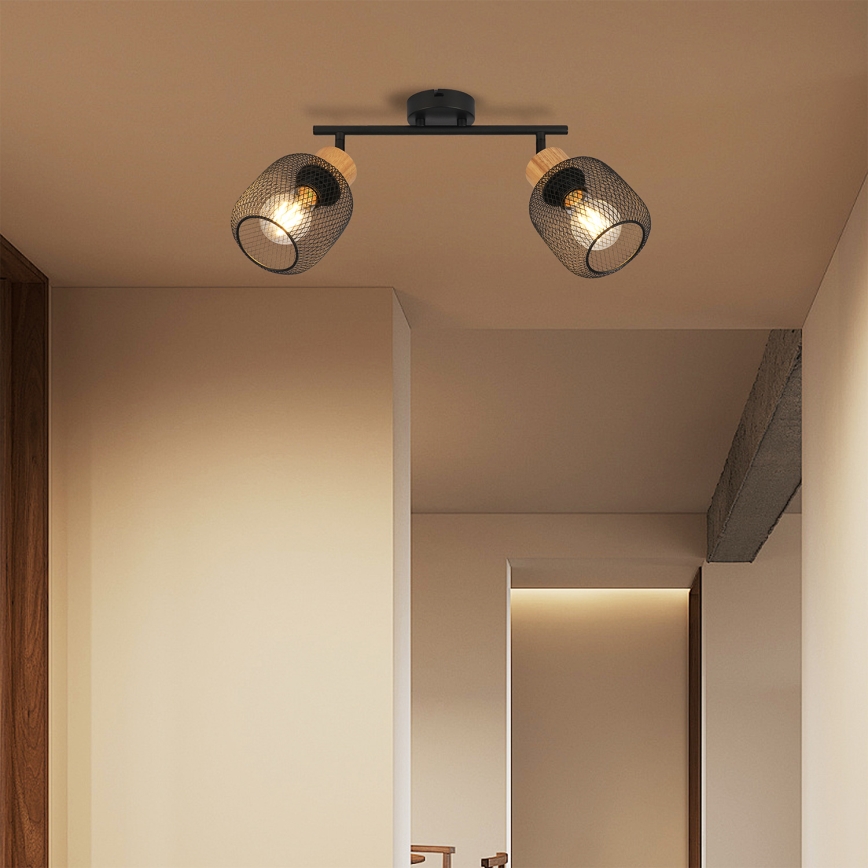 Brilagi - Spotlampe BASKLITE 2xE27/15W/230V træ/sort