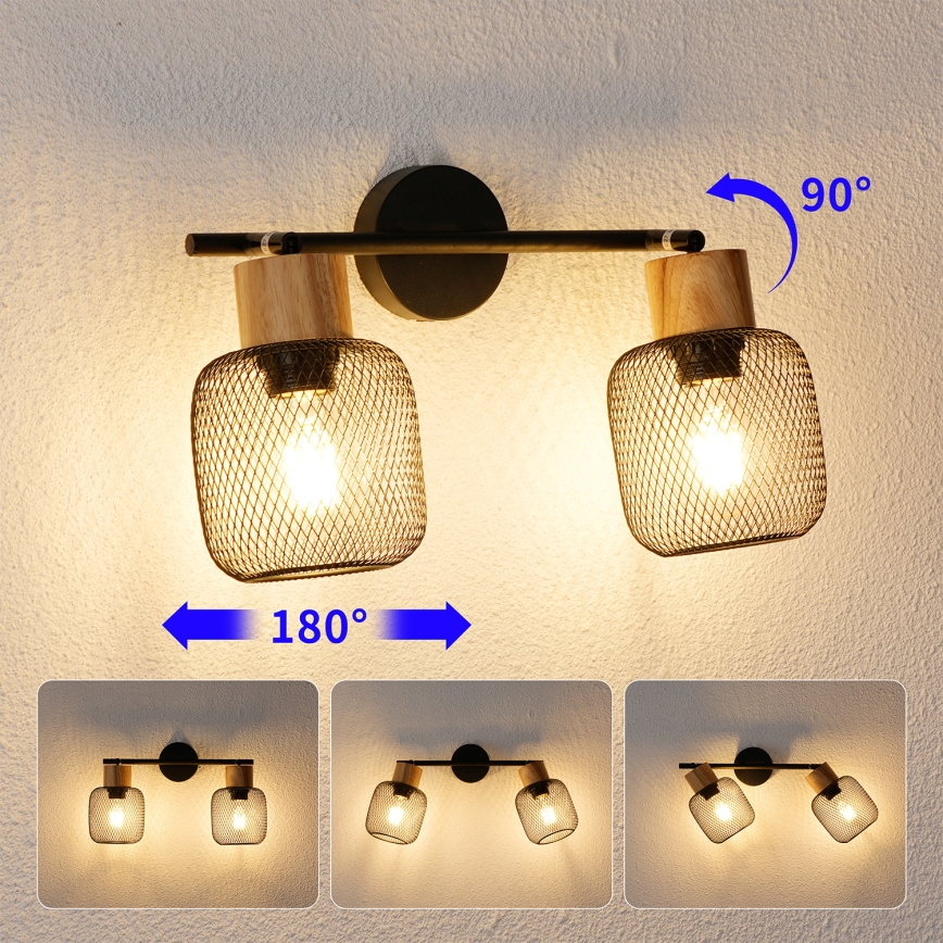 Brilagi - Spotlampe BASKLITE 2xE27/15W/230V træ/sort