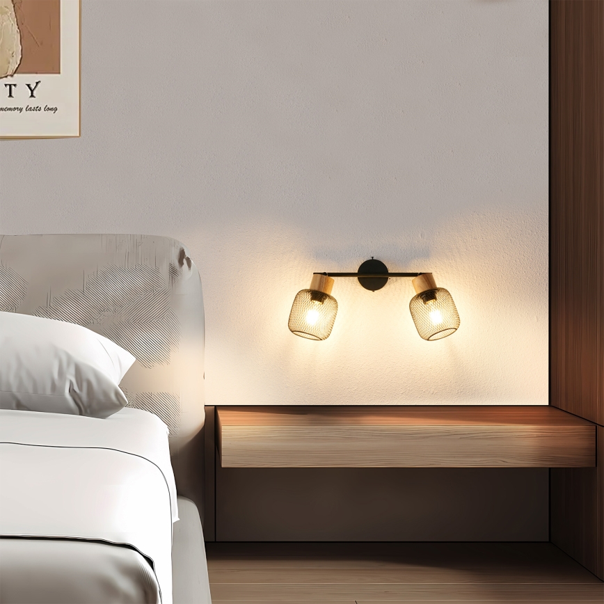 Brilagi - Spotlampe BASKLITE 2xE27/15W/230V træ/sort