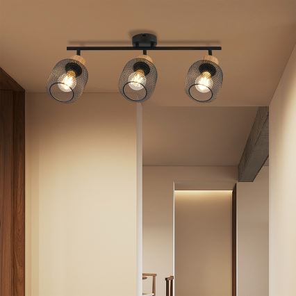 Brilagi - Spotlampe BASKLITE 3xE27/15W/230V gummitræ/sort