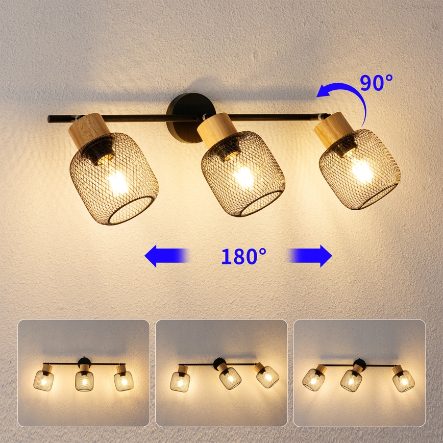 Brilagi - Spotlampe BASKLITE 3xE27/15W/230V gummitræ/sort