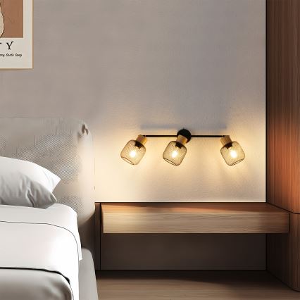 Brilagi - Spotlampe BASKLITE 3xE27/15W/230V gummitræ/sort