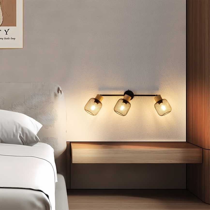 Brilagi - Spotlampe BASKLITE 3xE27/15W/230V gummitræ/sort