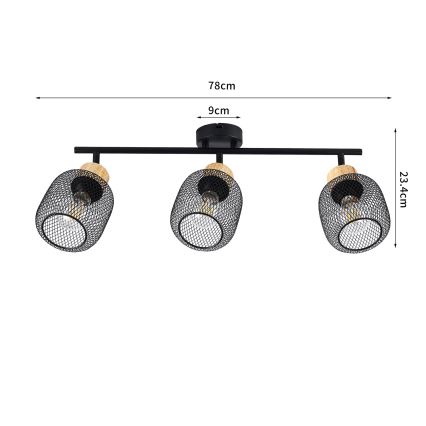 Brilagi - Spotlampe BASKLITE 3xE27/15W/230V gummitræ/sort