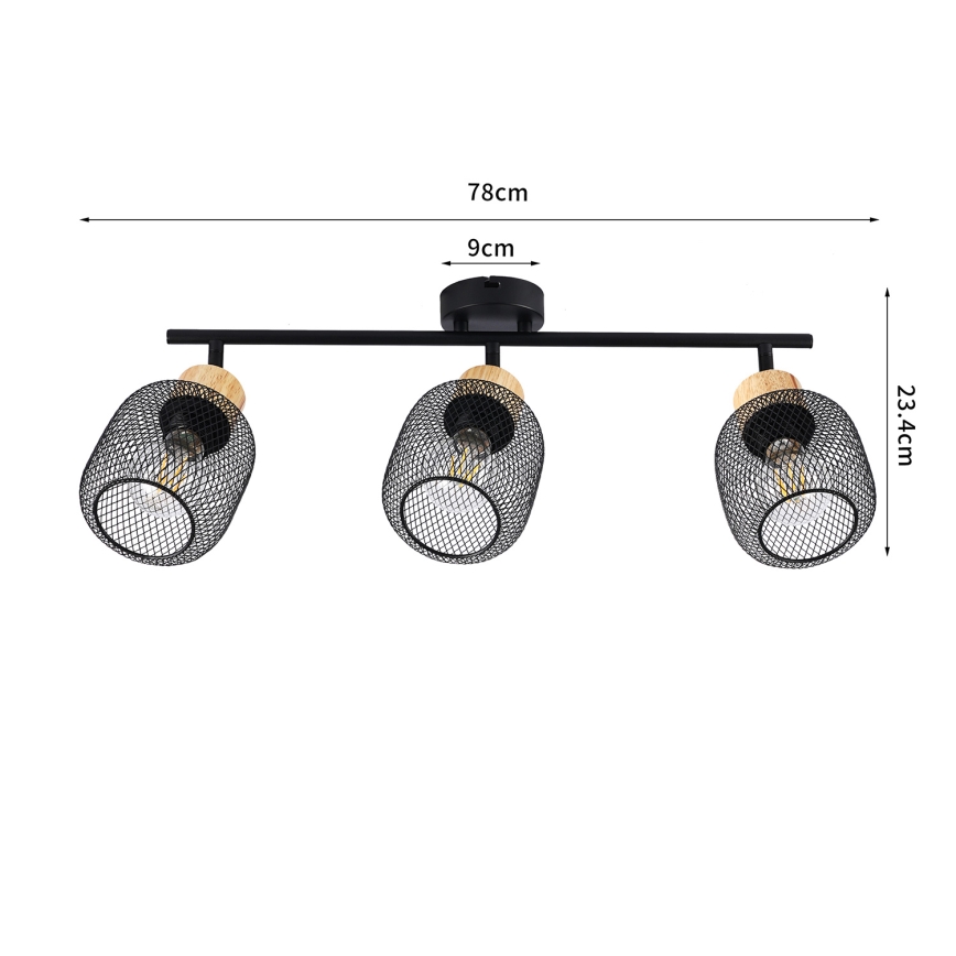 Brilagi - Spotlampe BASKLITE 3xE27/15W/230V gummitræ/sort