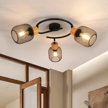 Brilagi - Spotlampe BASKLITE 3xE27/15W/230V gummitræ/sort