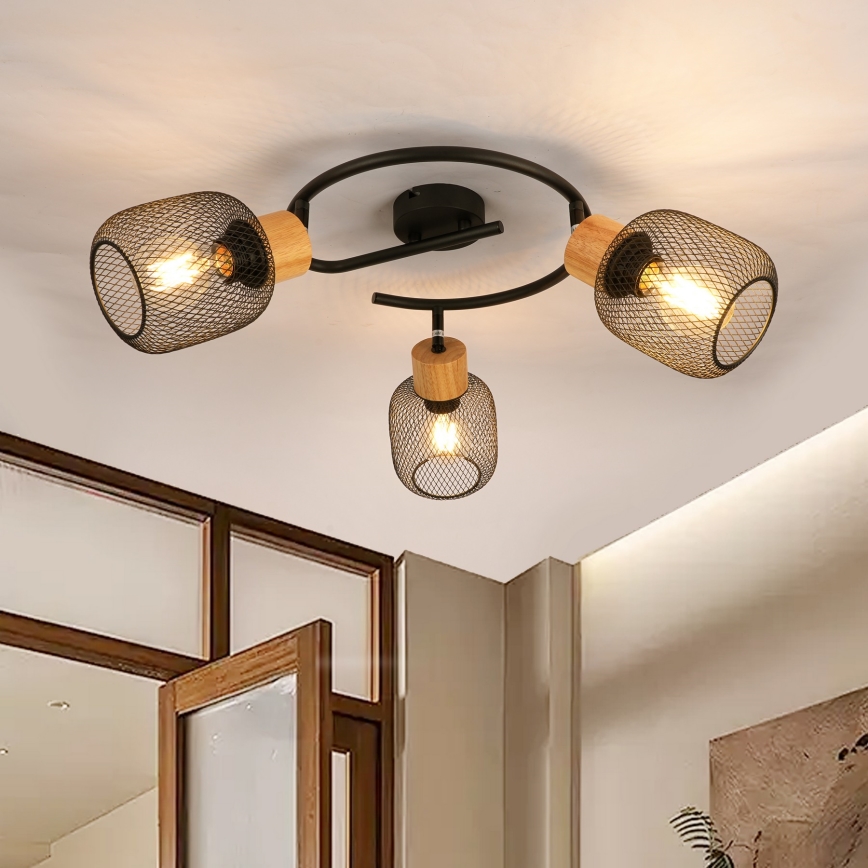 Brilagi - Spotlampe BASKLITE 3xE27/15W/230V gummitræ/sort