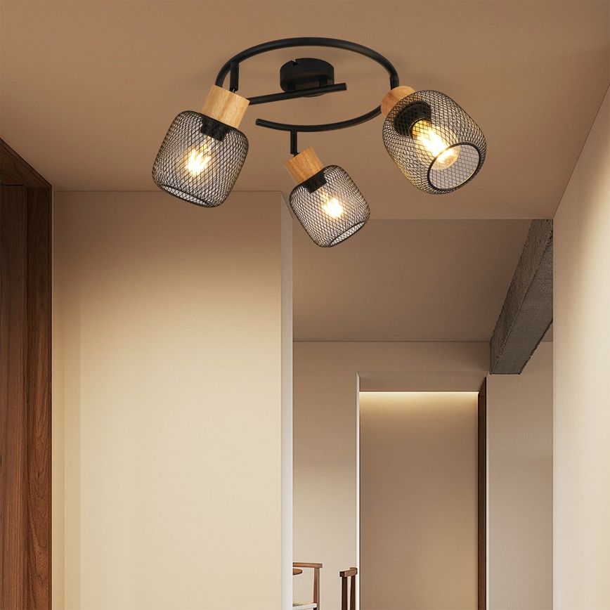 Brilagi - Spotlampe BASKLITE 3xE27/15W/230V gummitræ/sort