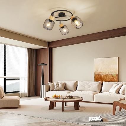 Brilagi - Spotlampe BASKLITE 3xE27/15W/230V gummitræ/sort