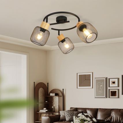 Brilagi - Spotlampe BASKLITE 3xE27/15W/230V gummitræ/sort