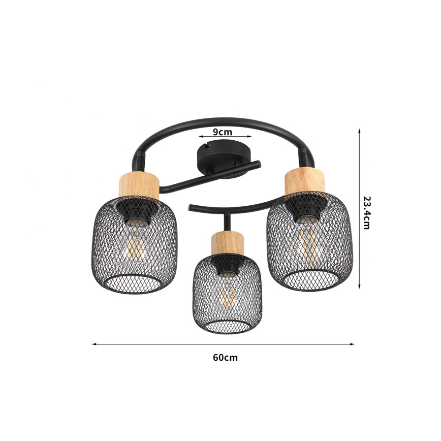 Brilagi - Spotlampe BASKLITE 3xE27/15W/230V gummitræ/sort