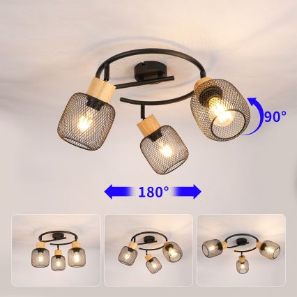 Brilagi - Spotlampe BASKLITE 3xE27/15W/230V træ/sort